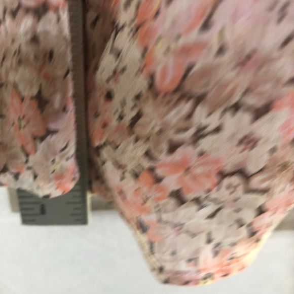 Pink & White Floral Tiered Chiffon Crêpe Puff Sleeve Flowly Mini Dress Ruffle M - Picture 5 of 8